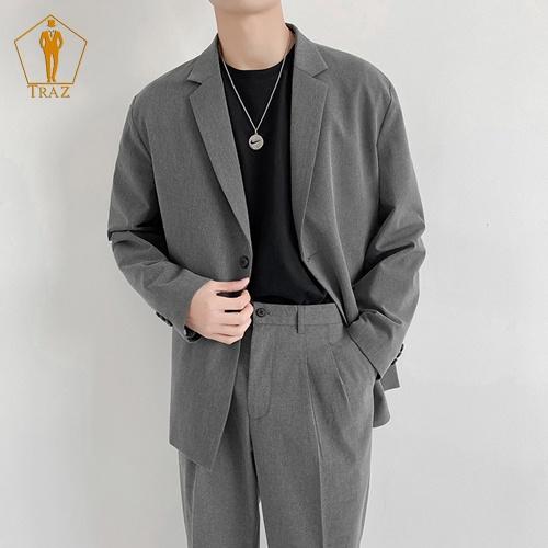 Áo Blazer Nam TRAZ Form Rộng dài tay dáng unisex màu đen nâu phong cách Hàn Quốc