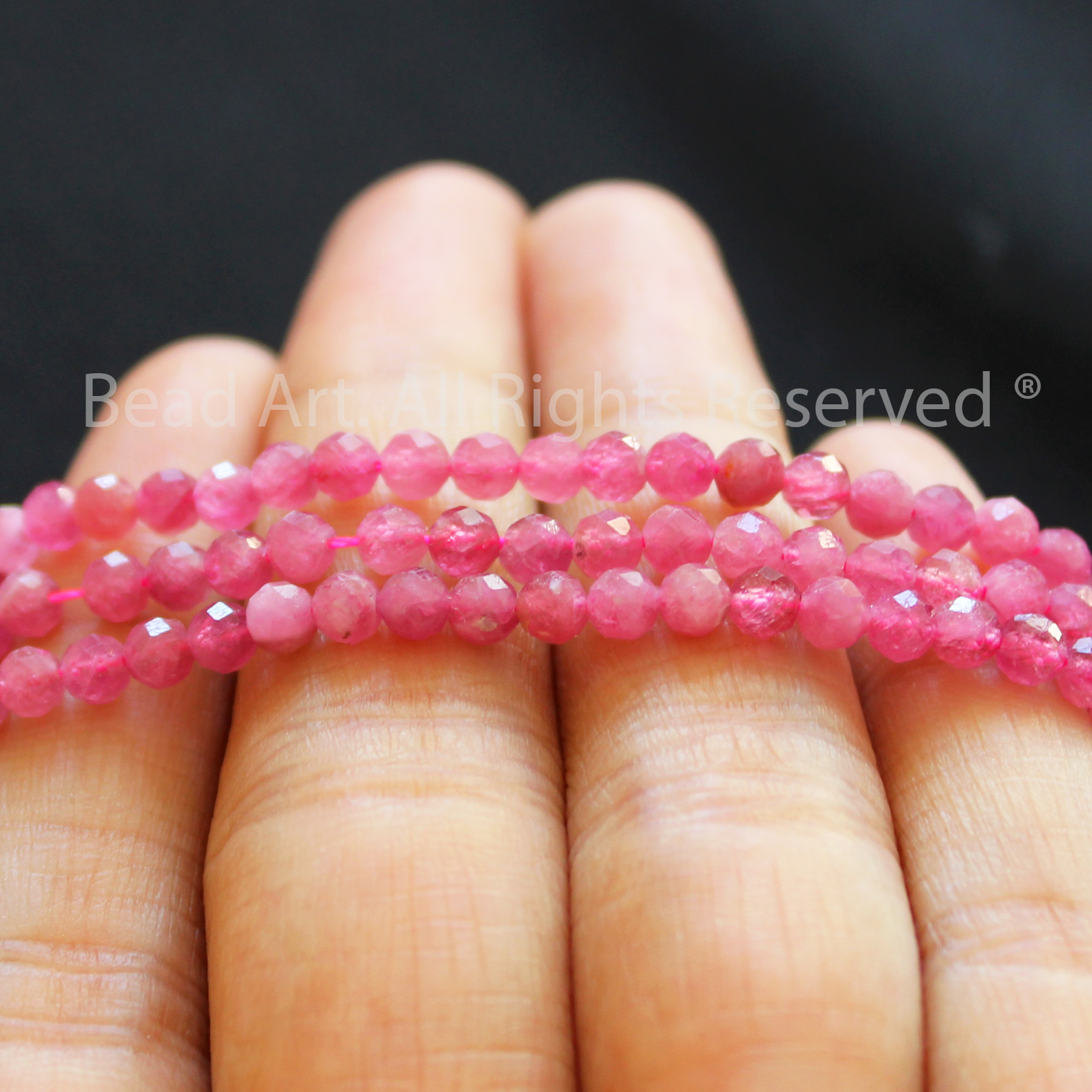 3MM Đá Tourmaline Hồng Giác Cắt Thiên Nhiên Size Mini, Mệnh Hoả, Thổ, Phối Vòng Tay Phong Thuỷ, Trang Sức, Chuỗi Hạt - Bead Art