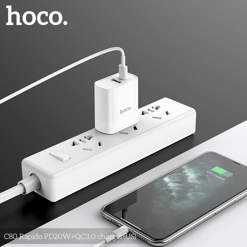 Hình ảnh Cóc Sạc Nhanh Hoco C80 PD20W + QC3.0 2 Cổng Sạc TypeC Và USB Hàng Chính Hãng