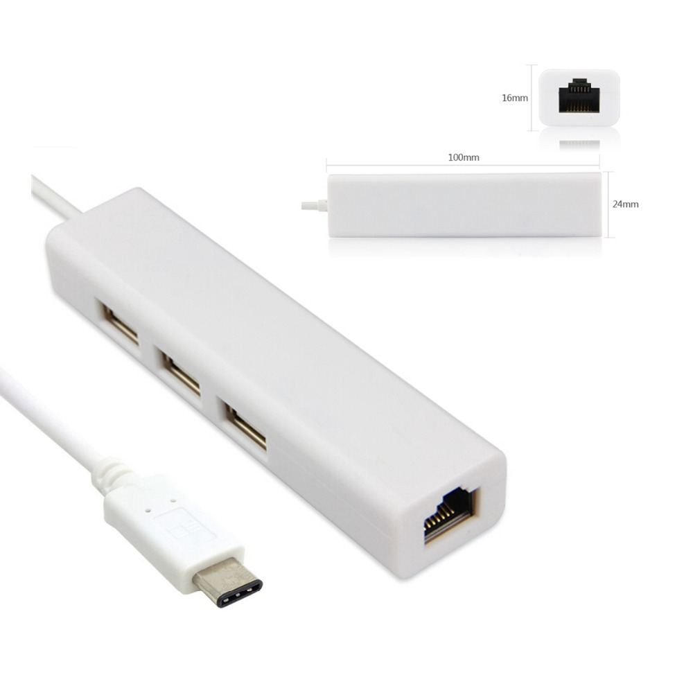 Cáp chuyển đổi USB-C/Type-C sang Lan  RJ45 cho laptop, Macbook, điện thoại hỗ trợ 3 cổng USB - Hàng nhập khẩu