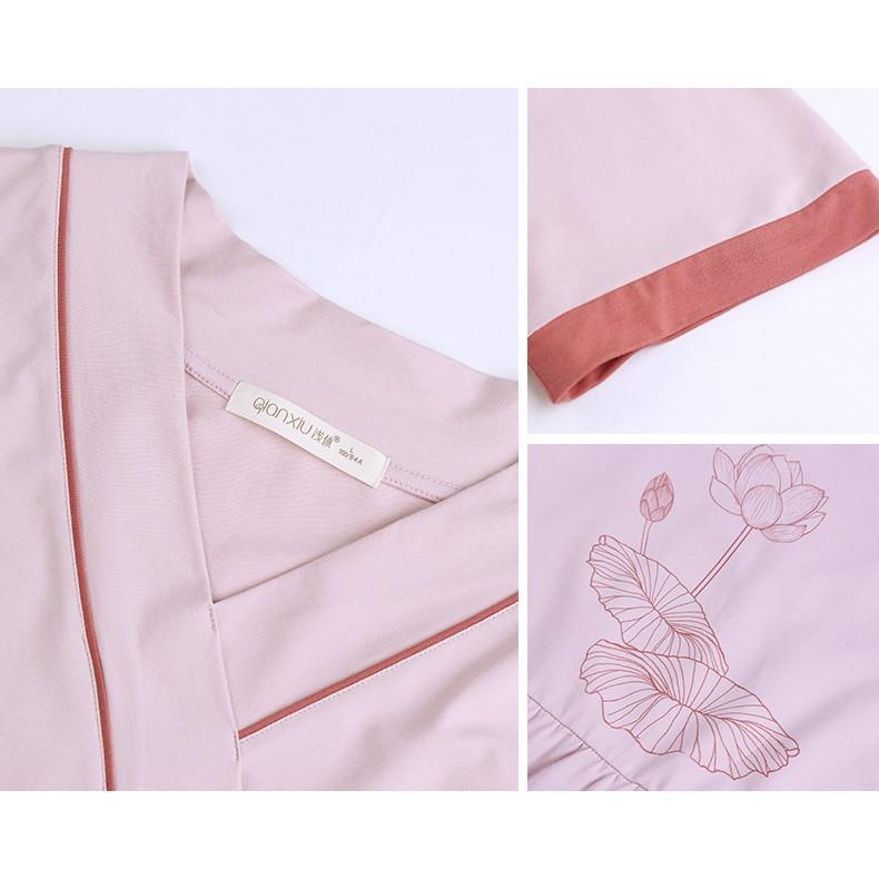 Đầm bầu dáng rộng hoa sen bamboo cotton dệt kim cao cấp Snugg