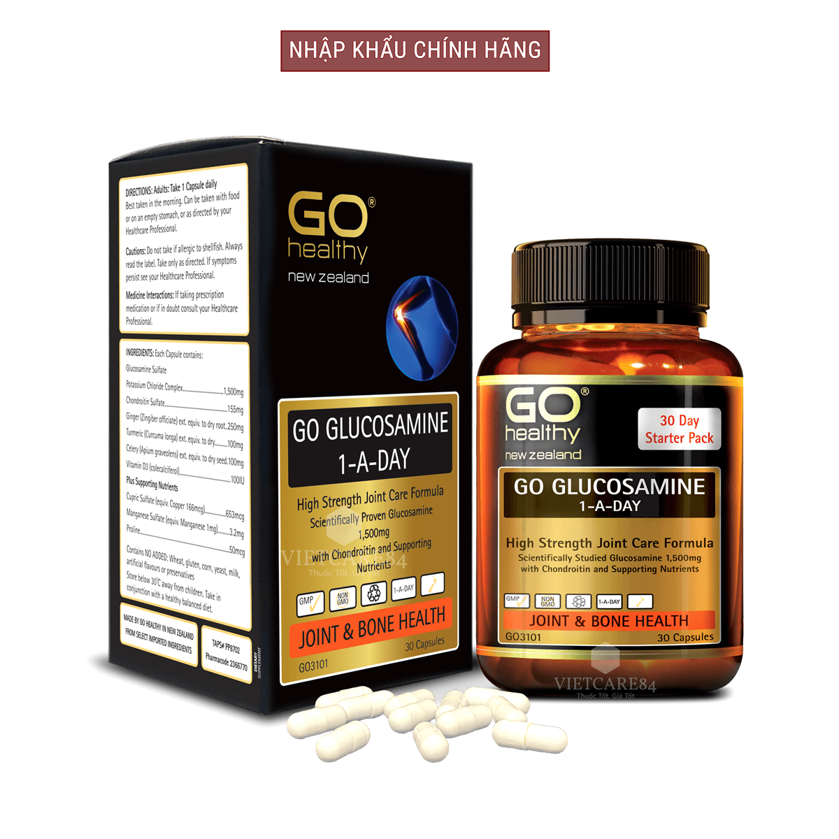 Bộ sản phẩm giúp hạn chế tổn thương xương sụn khớp cho người bị gut: Viên gout New Zealand GO CELERY 16000mg và viên uống bổ xương khớp New Zealand GO GLUCOSAMINE 1-A-DAY 1500mg