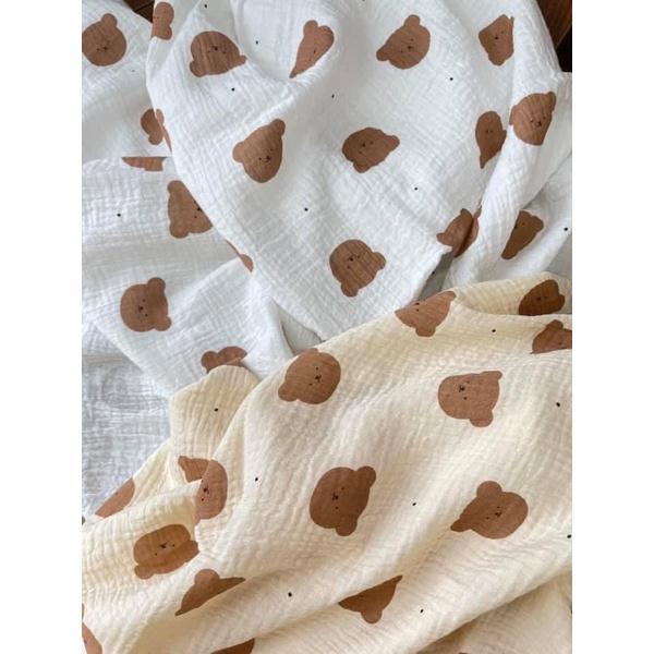 vải xô muslin mặt gấu chấm bi vải 2 lớp dày dặn thấm hút tốt