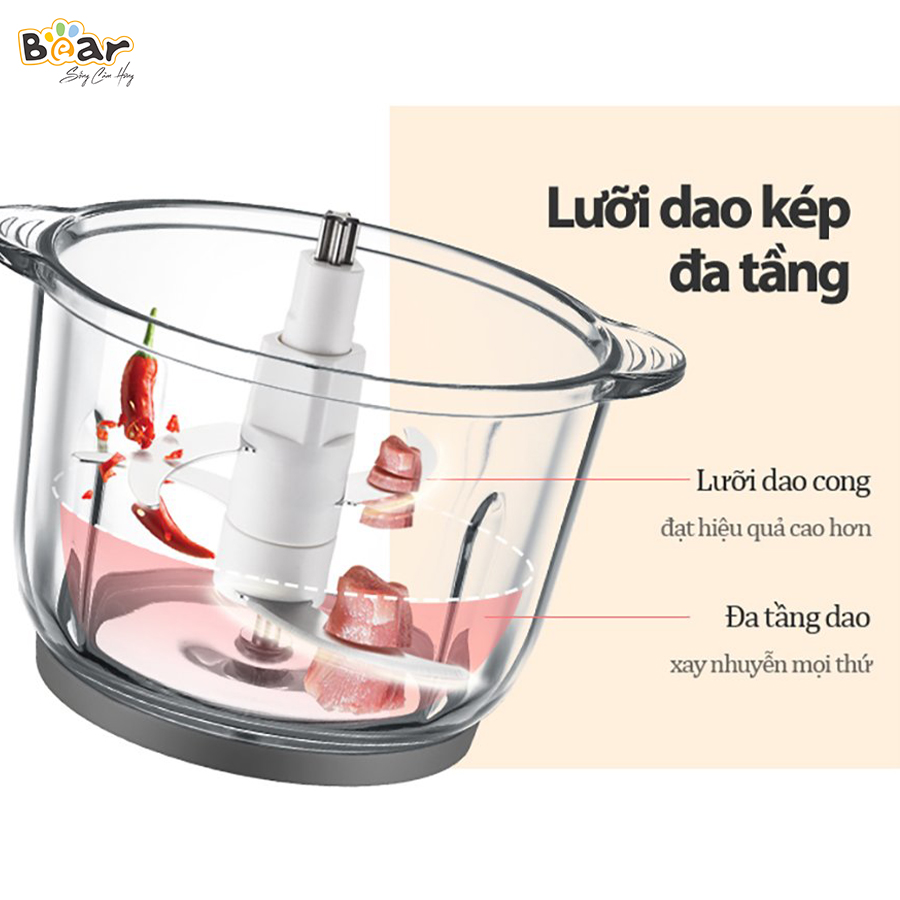 [Hàng Chính Hãng]Máy xay đa năng Bear 2L QSJ-B03Y7 màu xám. công suất 300W, dung tích 2L bằng Inox 304, cối thủy tinh borosilicate, vỏ ABS có khả năng chịu nhiệt cao; vận hành êm ái, giảm tiếng ồn.