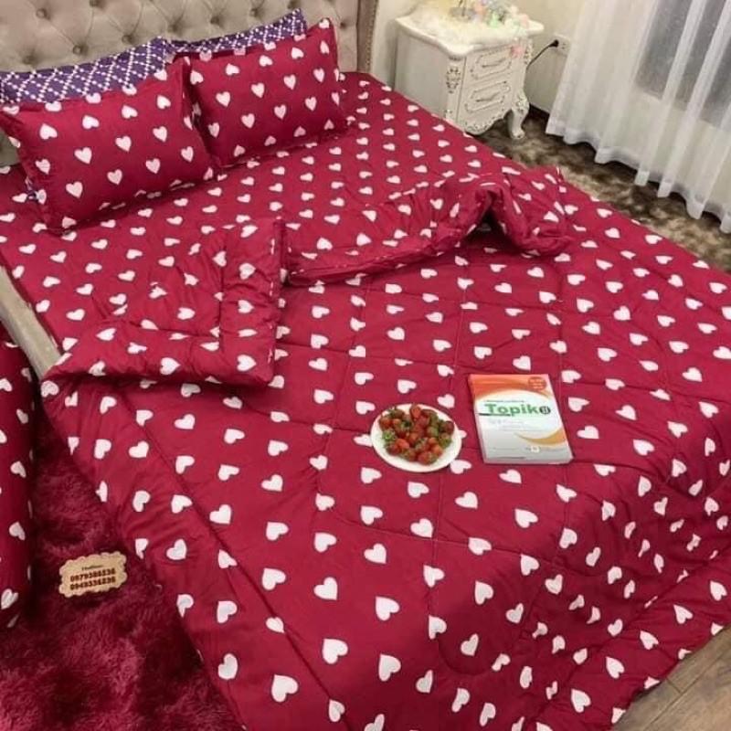 Bộ 5 món Chăn Ga Gối Poly Cotton Tim Đỏ ️