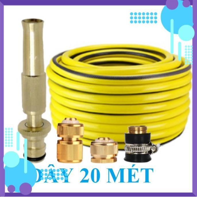 Vòi Xịt Nước️ Bộ dây vòi xịt nước rửa xe, tưới cây , tăng áp 3 lần, loại 20m 206587 đầu đồng, cút đồng