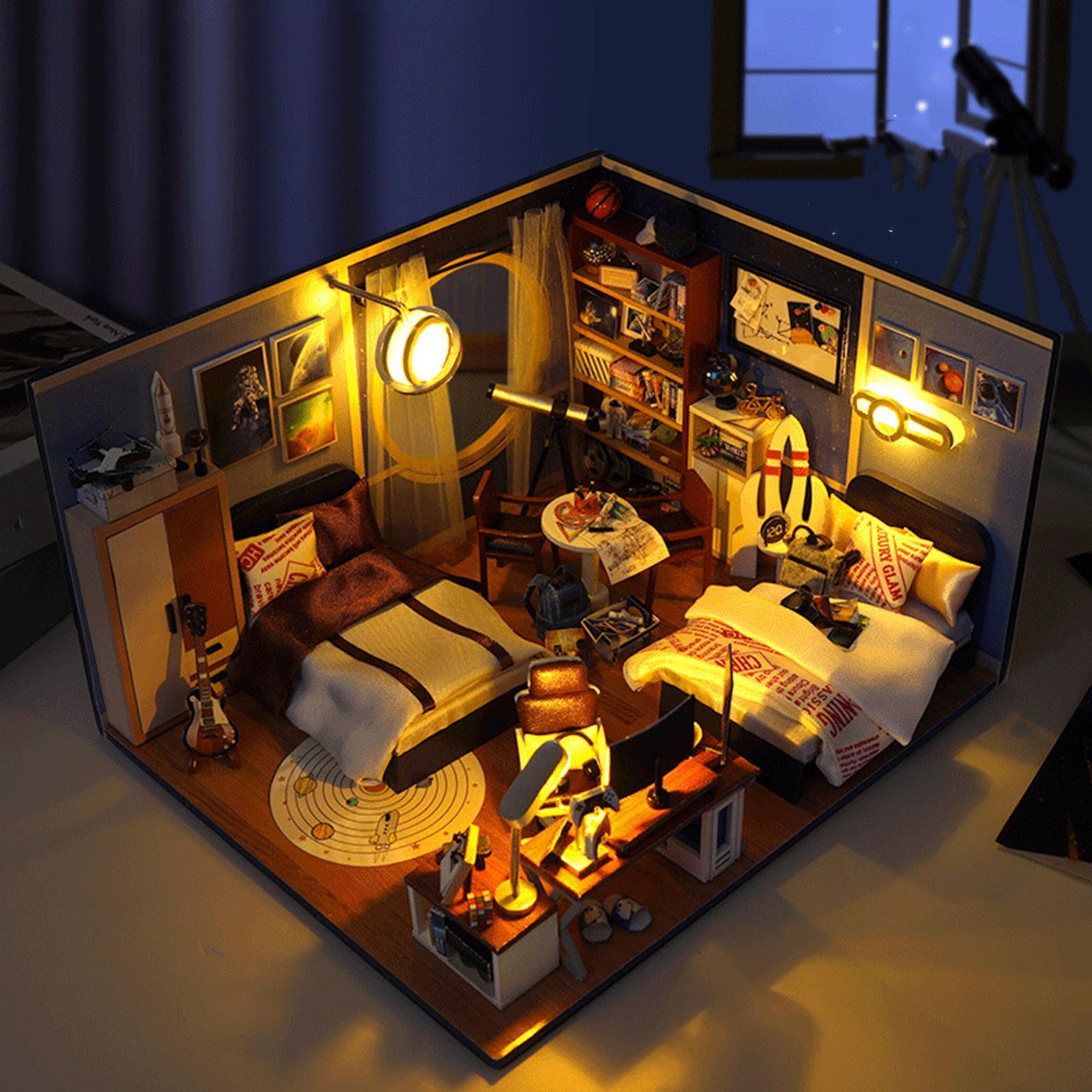 Wooden Miniature Dollhouse Kits Fashion with Lights Artwork Creative Bedroom