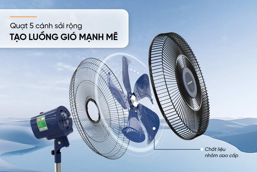 Quạt đứng 5 cánh 65W SUNHOUSE SHD-7352 động cơ đồng nguyên chất, gió mạnh, máy bền, vận hành êm ái, Hàng chính hãng