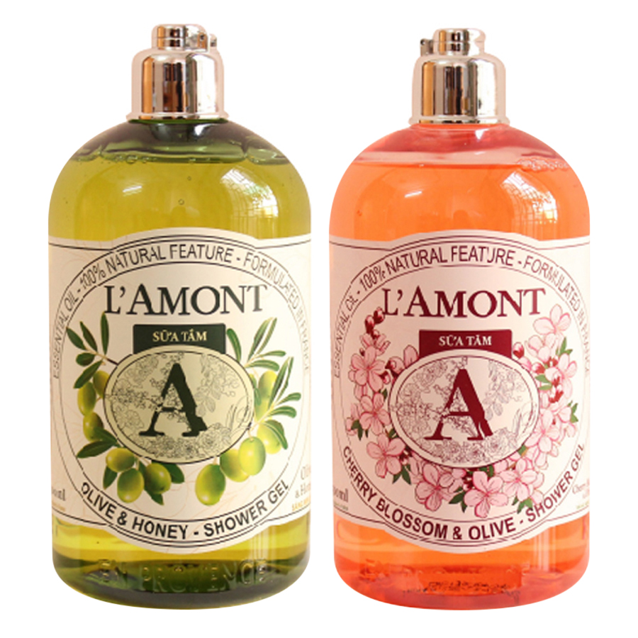 Combo Sữa Tắm L'amont En Provence Cherry Blossom Shower Gel Hương Hoa Anh Đào + Olive & Honey Shower Gel (500ml / Chai)
