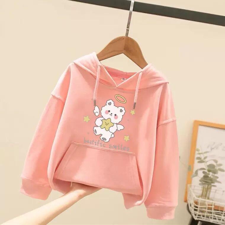 Áo hoodie cho bé gái gấu thiên thần từ 9 đến 35kg , chất nỉ bông siêu xinh