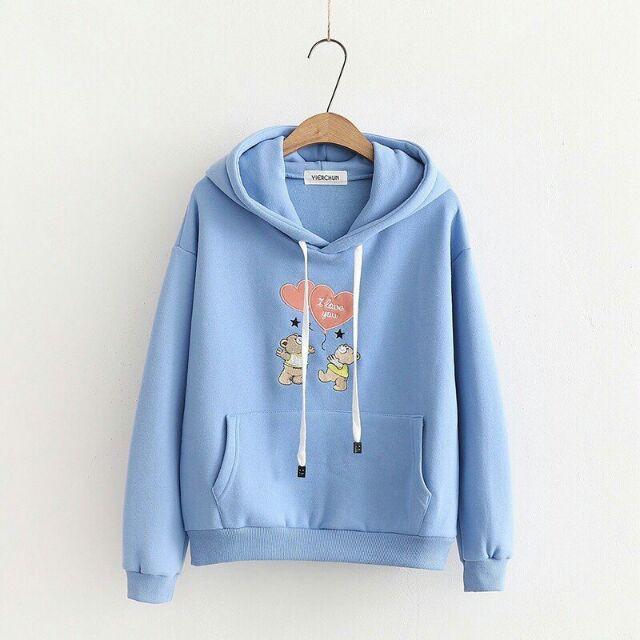 Áo khoác hoodie nỉ in gấu thả tim cute,Áo Khoác Thời Trang Nữ mẫu mới nhất 2019