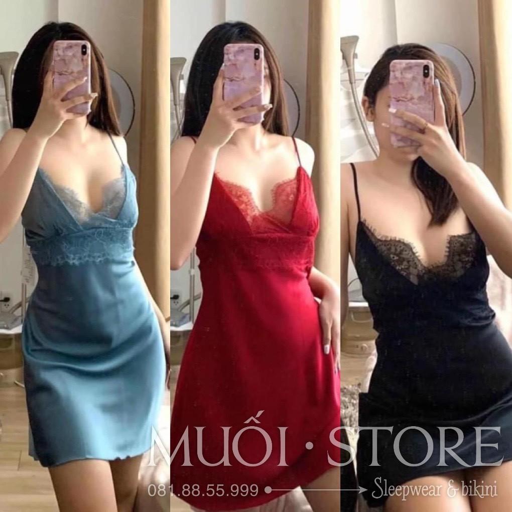 Váy ngủ phối ren ngực xinh kèm mút QUẢNG CHÂU cao cấp SX 37 - Hàng có sẵn( video kèm ảnh thật)