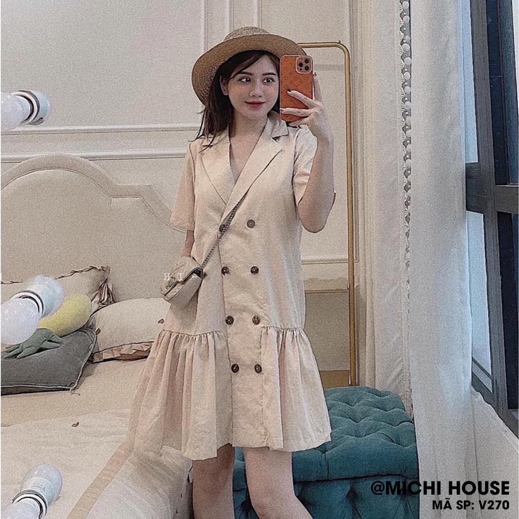 Đầm Bầu Công Sở Dáng Suông Cổ Vest Freesize VS270 MICHI House Váy chất Đũi Thiết kế Form Xòe Rộng Bigsize 70kg