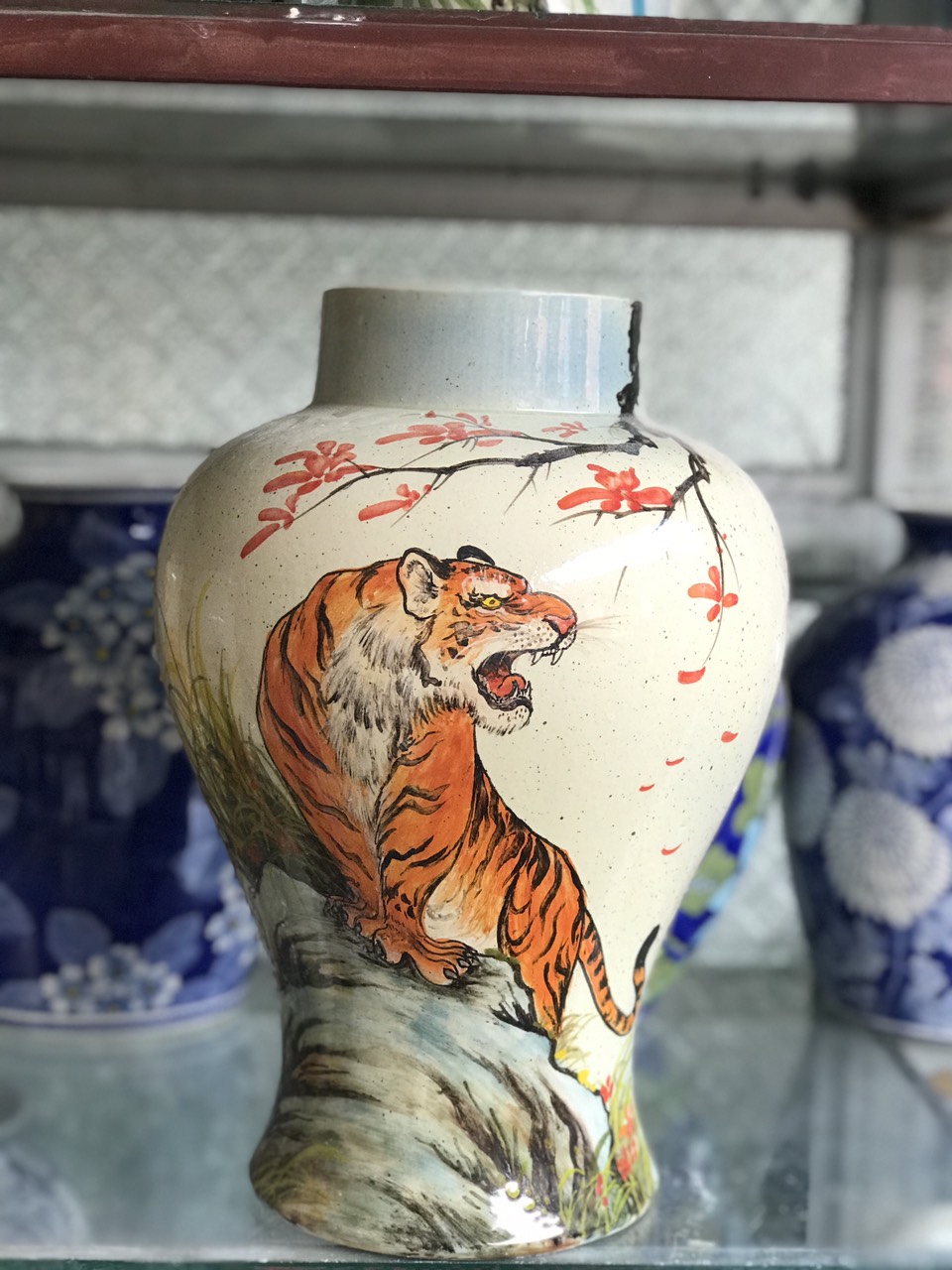 BÌNH HOA VẼ TAY GỐM SỨ BÁT TRÀNG H30CM