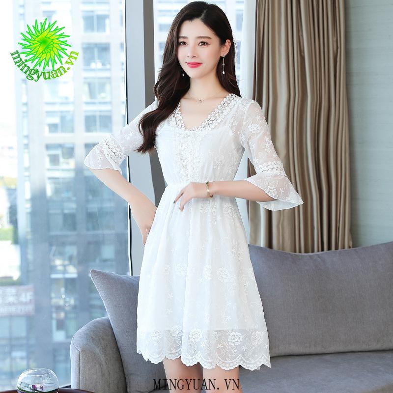 Đầm Voan Hai Dây In Họa Tiết Hoa Trang Nhã Dành Cho Nữ