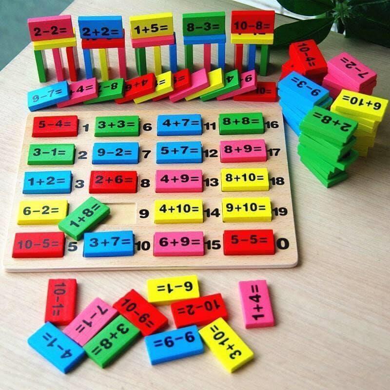 Đồ chơi Domino 110 quân bằng gỗ kèm que tính [Domino toán học - Ghép hình - Bộ xếp hình cho bé]