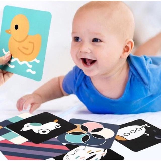 Trọn bộ thẻ flashcard kích thích thị giác cho trẻ sơ sinh 80 thẻ kích thước 17 x17 cm - Thẻ học thông minh cho bé