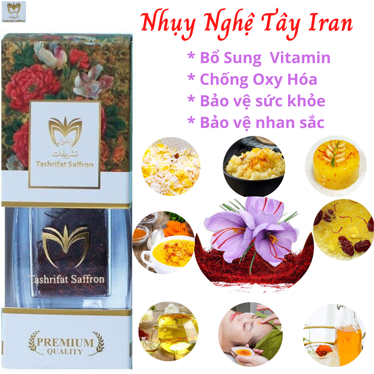Nhụy hoa nghệ tây Tashrifat Saffron Premium Negin Iran chống lão hóa, làm sáng da,Tăng đề kháng, giảm stress, cải thiện giấc ngủ - Massel Official