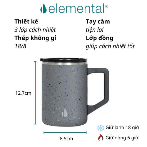 [Thương hiệu Mỹ_Hàng chính hãng] Cốc giữ nhiệt Elemental Summit 470ml màu xám đốm, giữ nhiệt vượt trội, an toàn sức khỏe 