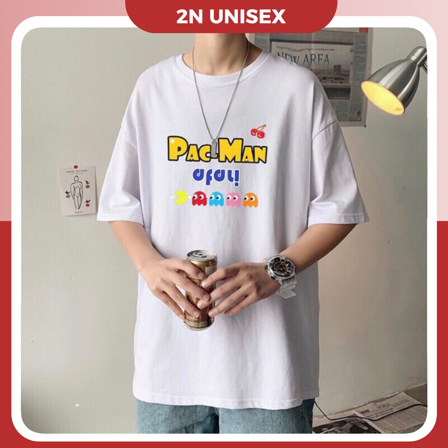 Áo thun unisex tay lỡ form rộng - phông pac-man