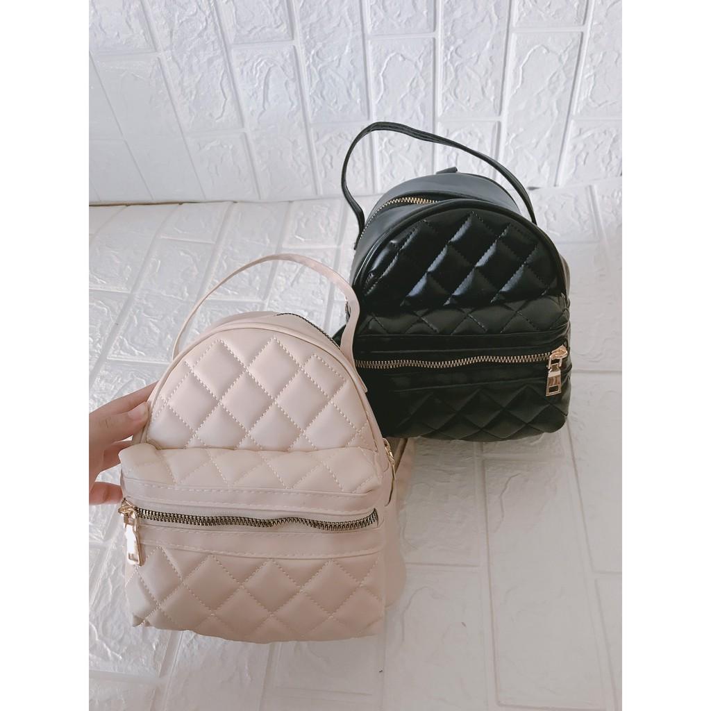 Balo thời trang nữ kẻ ô trám - Balo nữ size 20 có quai xách tay - ẢNH THẬT 100%