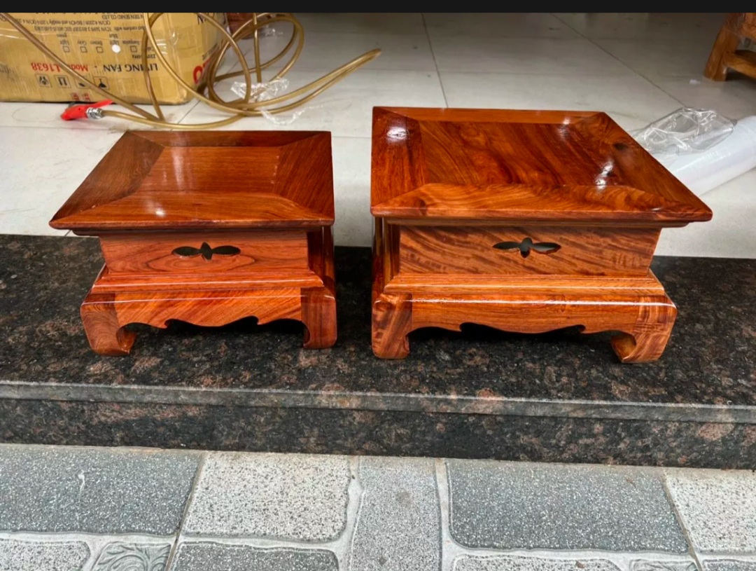 Đôn vuông gỗ hương -Đế kê tượng chân loa chậu cảnh thiết kế tối giản mặt 25cm và 30 cm