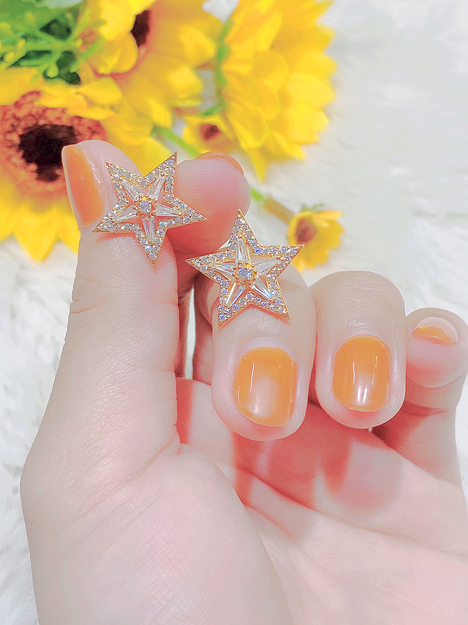 Bông tai nữ ngôi sao đính xoàn mạ màu 18.k cao cấp P1103