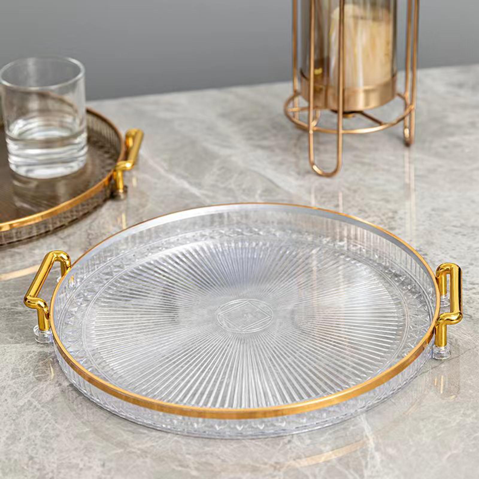 Round Serving Tray Eating Storing Vanity Platter Breakfast Tray with Handles