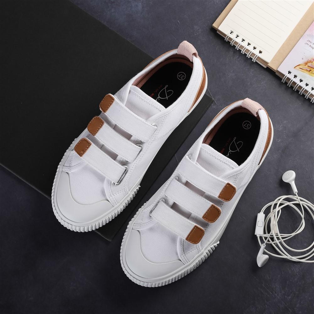 Giày Sneaker Vải Nữ DINCOX E01 Quai Dán Nữ Tính White