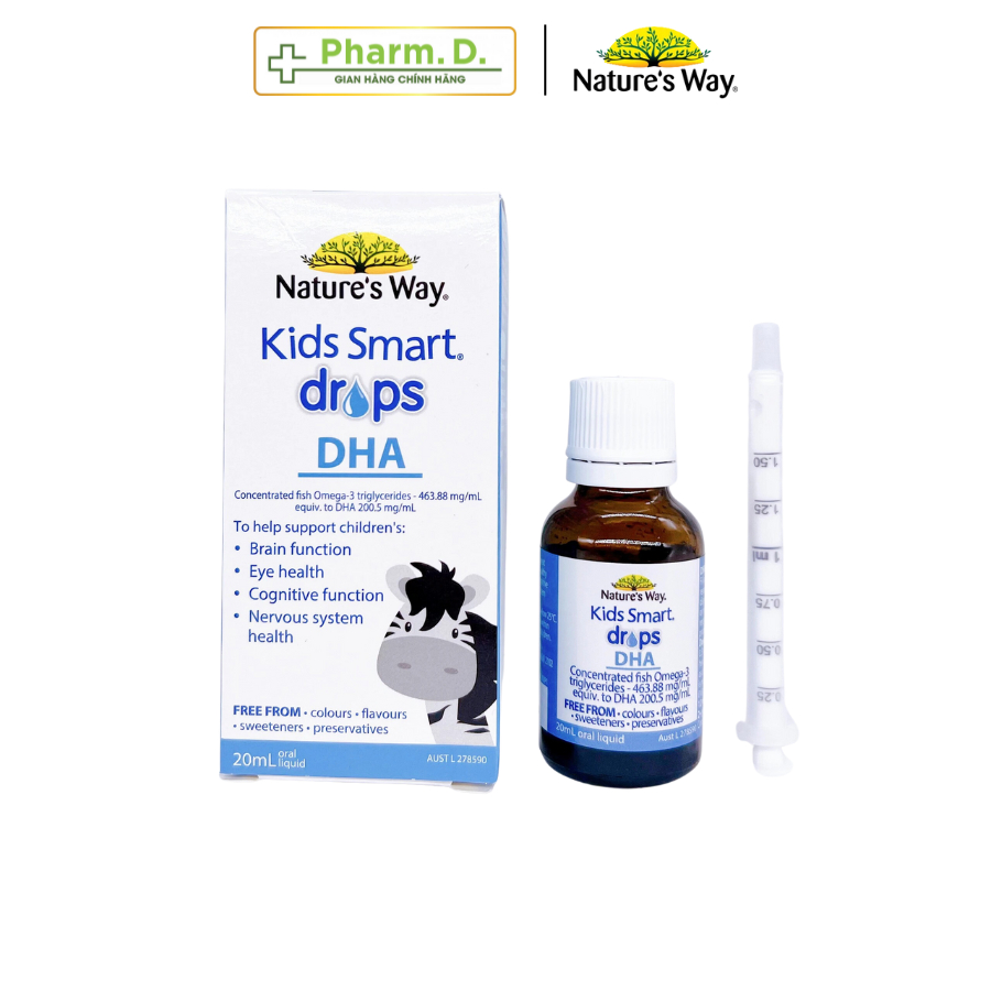 Siro Dinh Dưỡng NATURE'S WAY Kids Smart Drops DHA Bổ Sung DHA, EPA Cho Trẻ Em (20ml)