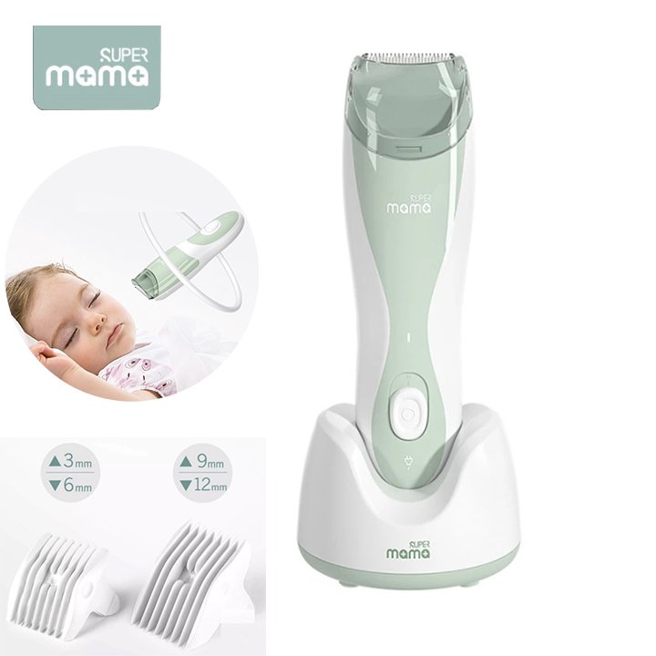 Tông đơ cắt tóc cho bé nhãn hiệu Super Mama SM-3689 tích hợp đầu hút tóc không gây ngứa, lưỡi cắt ceraramic- Hàng chính hãng