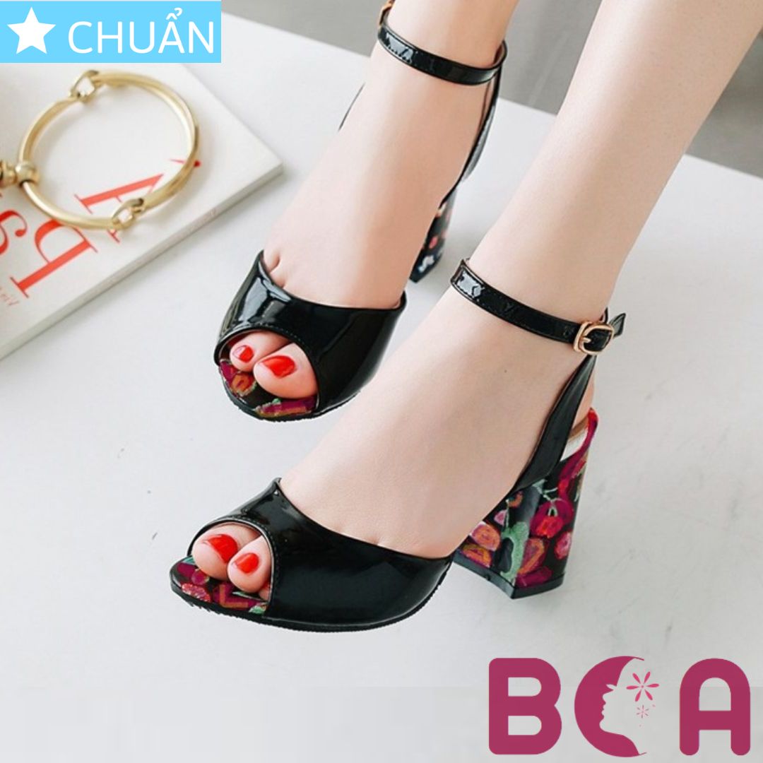 Giày cao gót nữ 6p RO509 ROSATA tại BCASHOP hở mũi, đế hoa vuông sành điệu, có quai cài ôm cổ chân - màu đỏ
