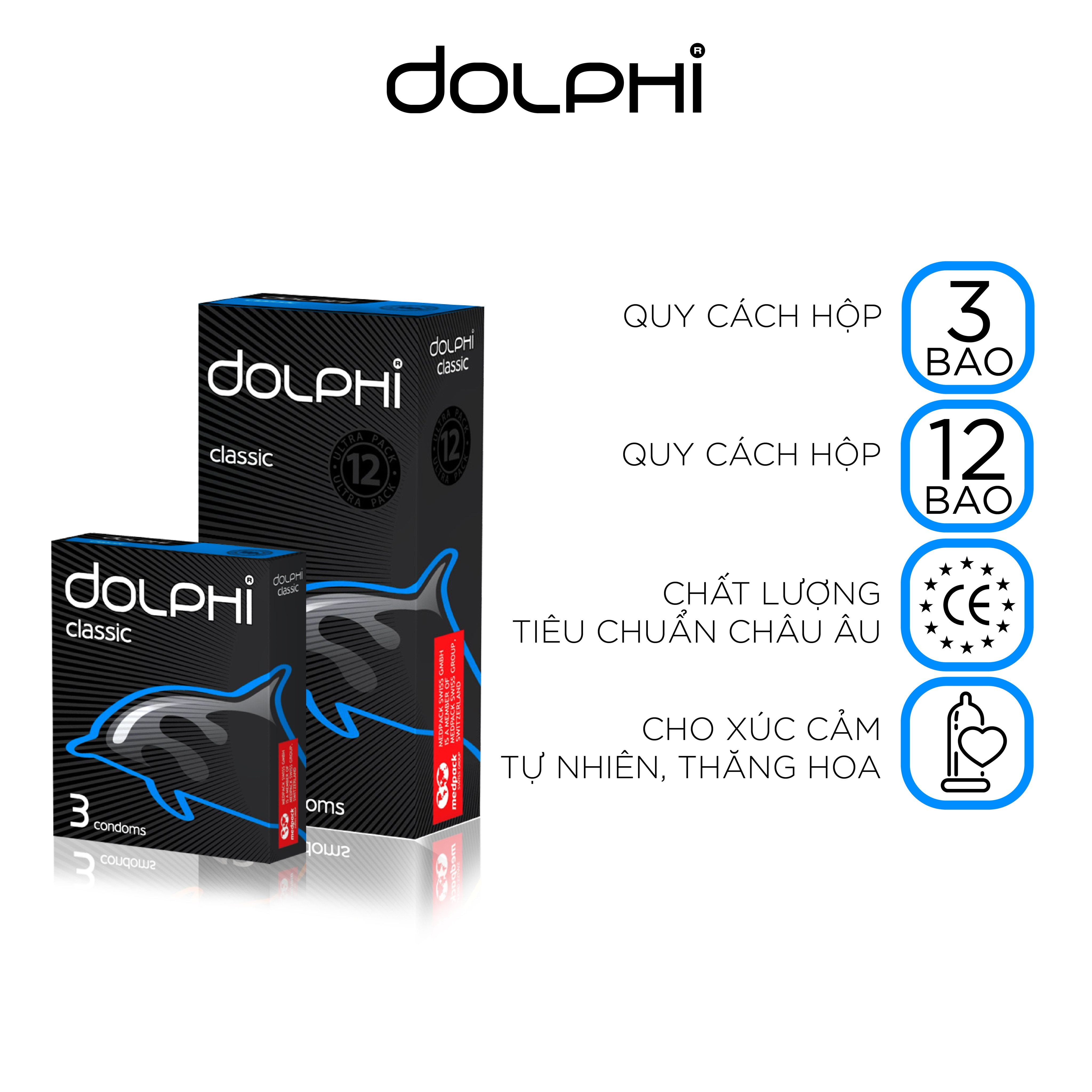 Bộ 2 Bao Cao Su Siêu Mỏng Tự Nhiên Dolphi Classic (Hộp 3 bao và Hộp 12 bao)