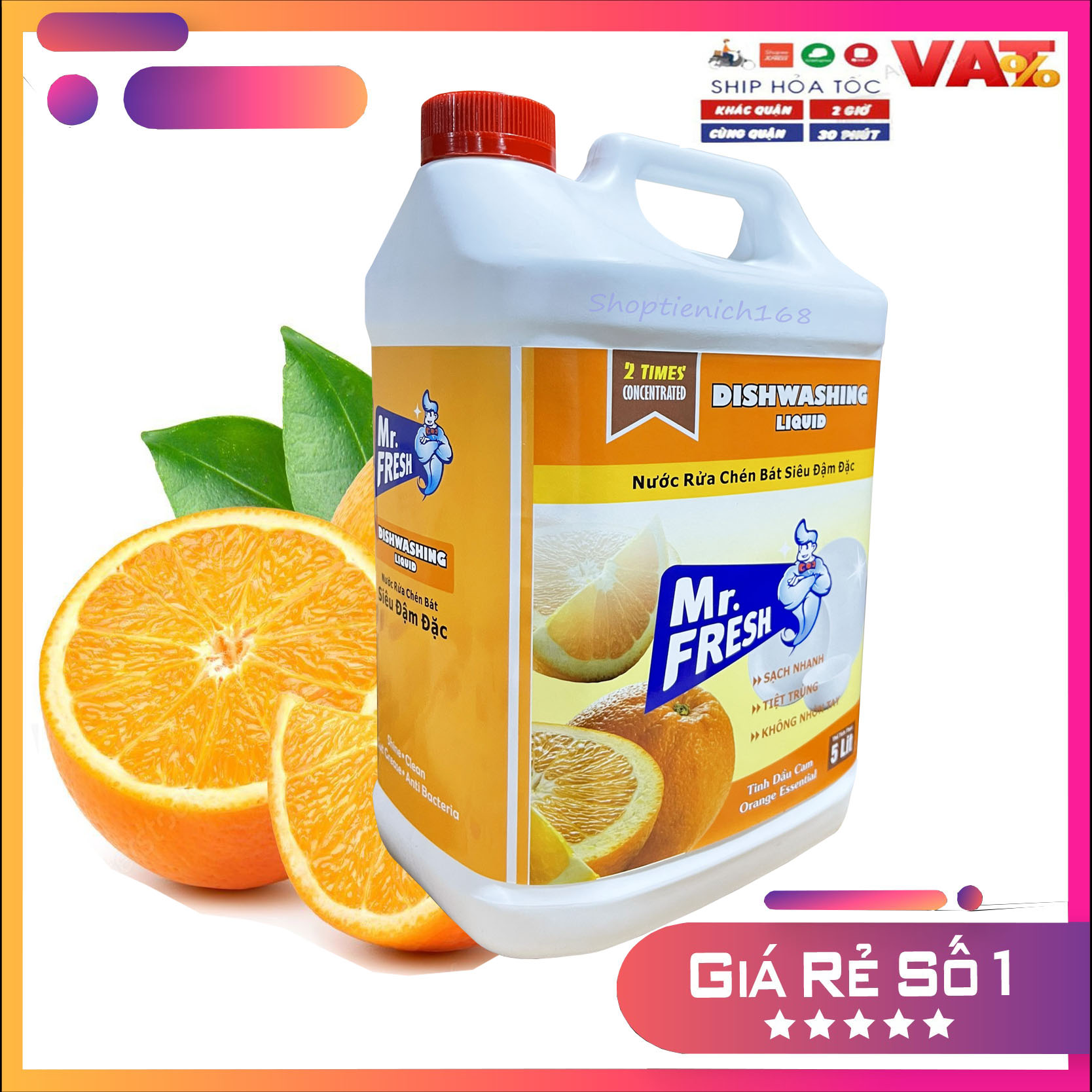 Nước rửa chén bát siêu đậm đặc Mr.fresh 5L hương cam