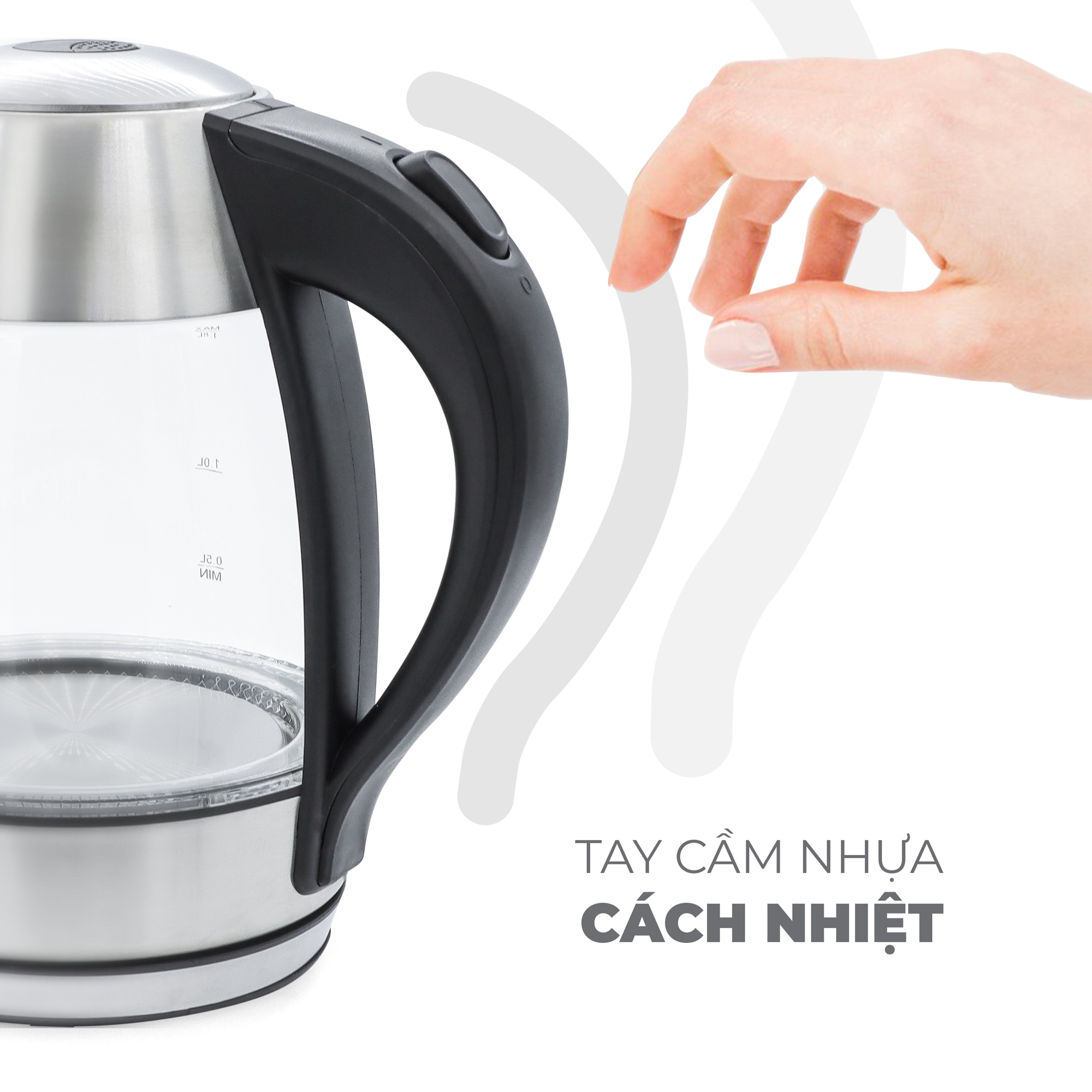 Ấm siêu tốc thủy tinh LEBENLANG LBWE2626 bằng thủy tinh chịu nhiệt, dung tích 1700ml, bảo hành 2 năm - hàng chính hãng 