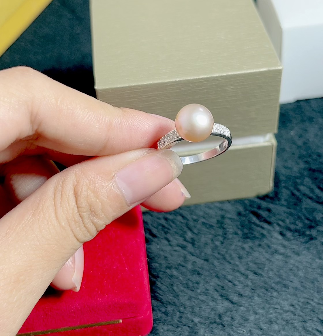 Nhẫn bạc 925 ngọc trai cao cấp, ngọc màu hồng tím sang trọng