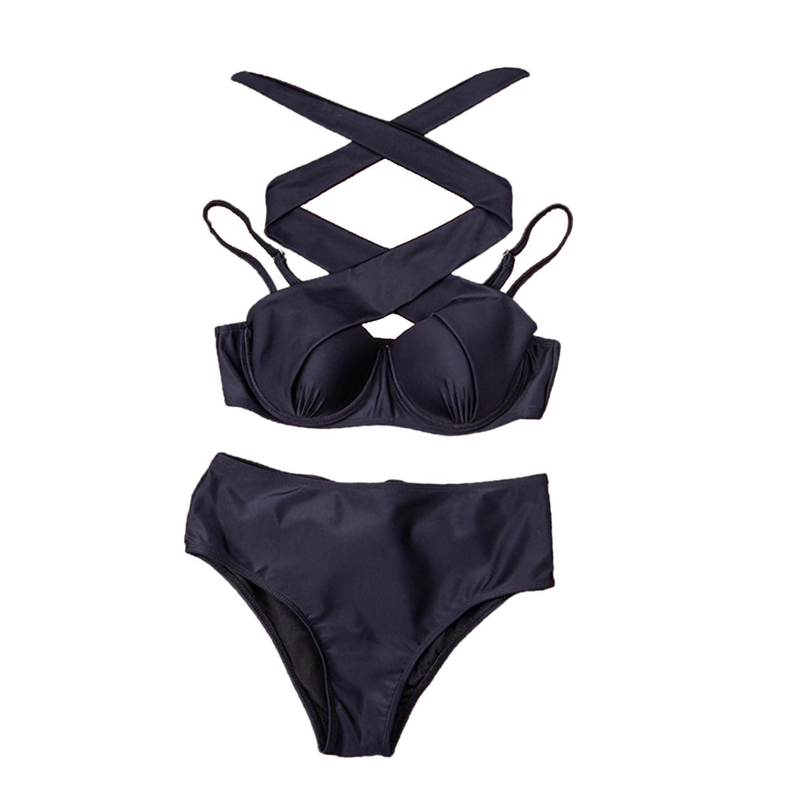 Women's Sexy High Cut Triangle Bathing Suits Padded Halter Bra Set Swimsuit Two Pieces Beachwear
