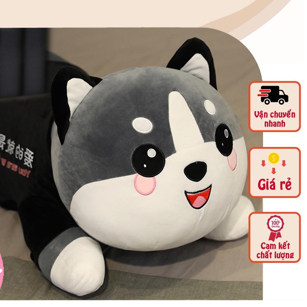 Gấu Bông Mèo Husky, Mèo Ngáo Size 1M5 Gấu Bông Mèo Mặc Áo Siêu To Khổng Lồ - Gối Ôm Mèo Alaska Vải Nhung