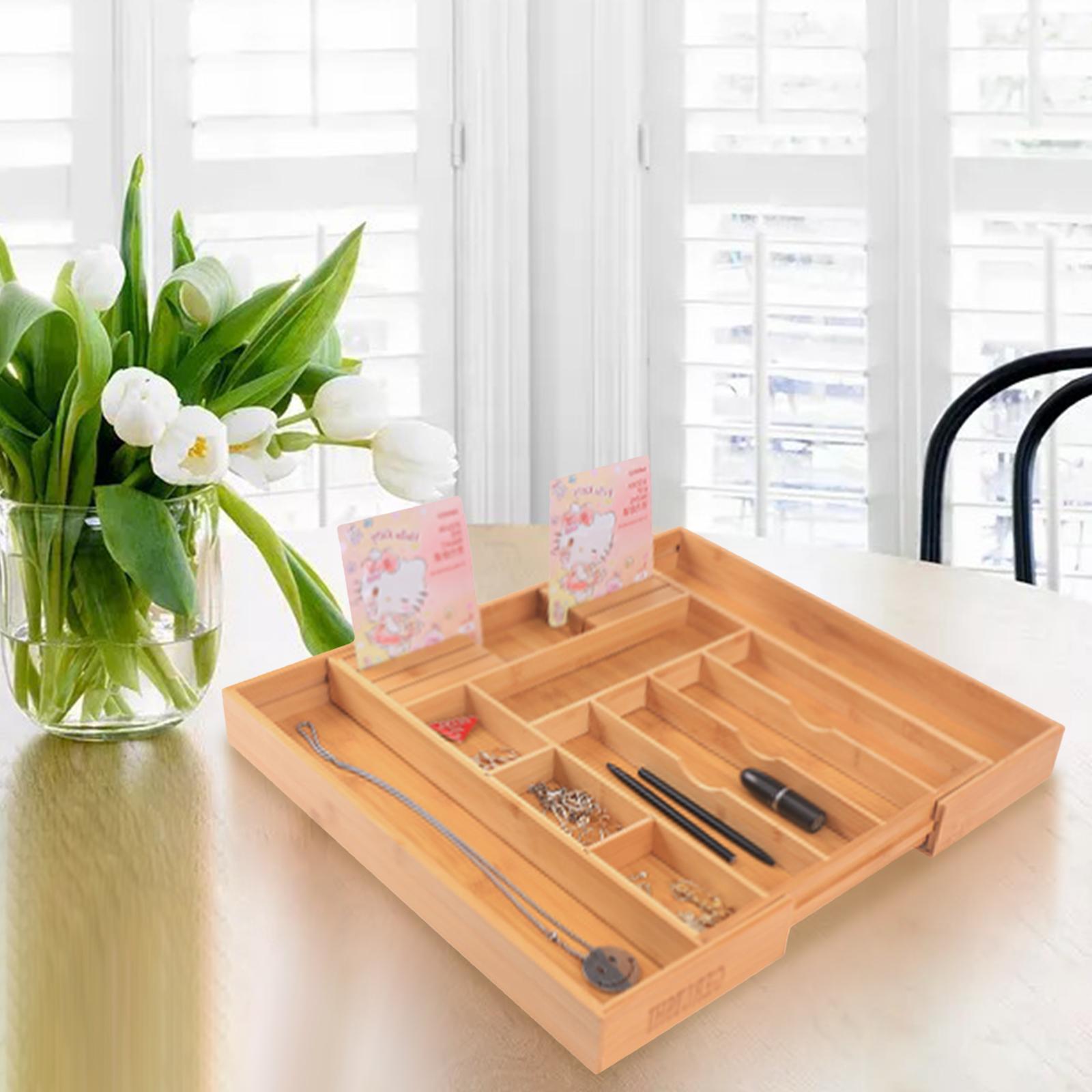 Bamboo Drawer Organizer Expandable for Kitchen Cutlery Living Room 9 Slot