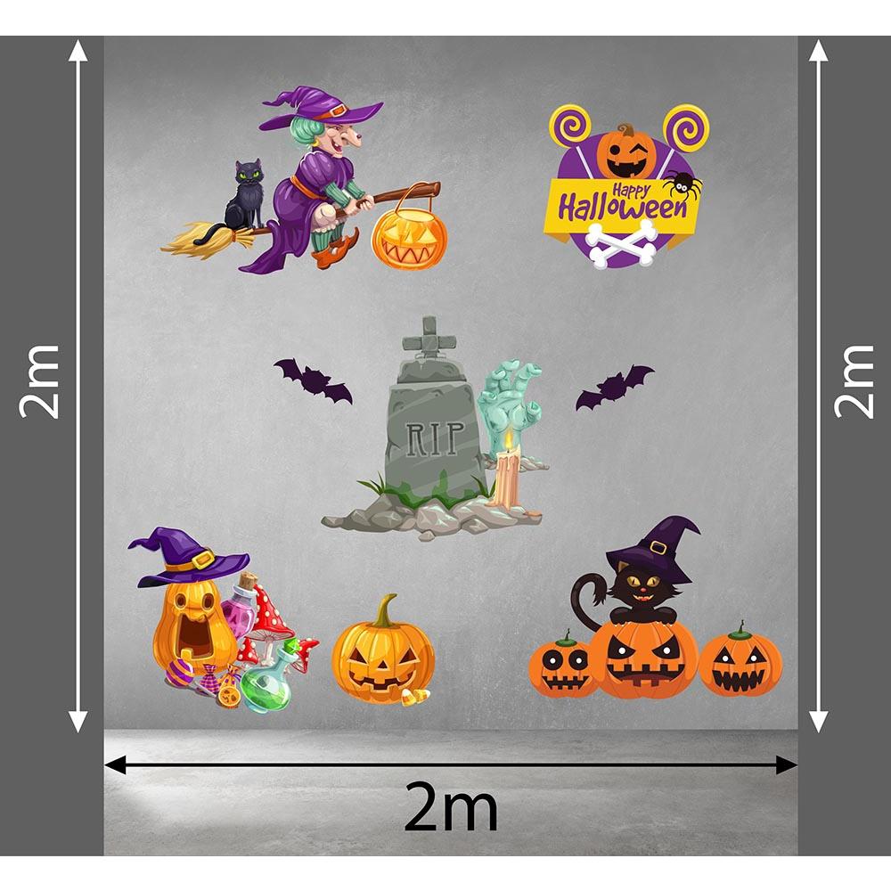 DECAL TRANG TRÍ HALLOWEEN 2021 COMBO PHÙ THỦY VÀ BÍ NGÔ MA QUÁI