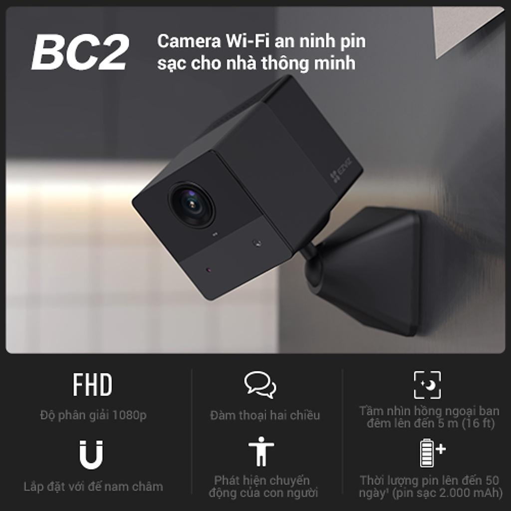 Camera WiFi Trong Nhà Dùng Pin sạc EZVIZ BC2 2M dùng Pin Sạc 2000 mAh, Đàm Thoại 2 Chiều - Hàng chính hãng