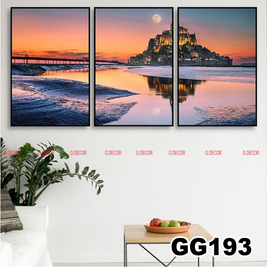 Tranh treo tường canvas 3 bức phong cách hiện đại Bắc Âu 94, tranh lá cây trang trí phòng cho bé, phòng khách, phòng ngủ