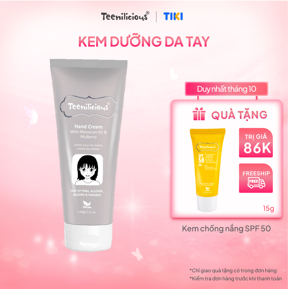 Kem Dưỡng Da Tay Teenilicious Hand Cream With Moroccan Oil &amp; Mulberry Giúp Dưỡng Ẩm Da Mềm Mịn 60g