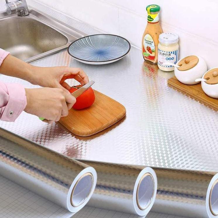 Cuộn giấy dán bếp tráng nhôm chống thấm 01200-giấy bạc dán bếp