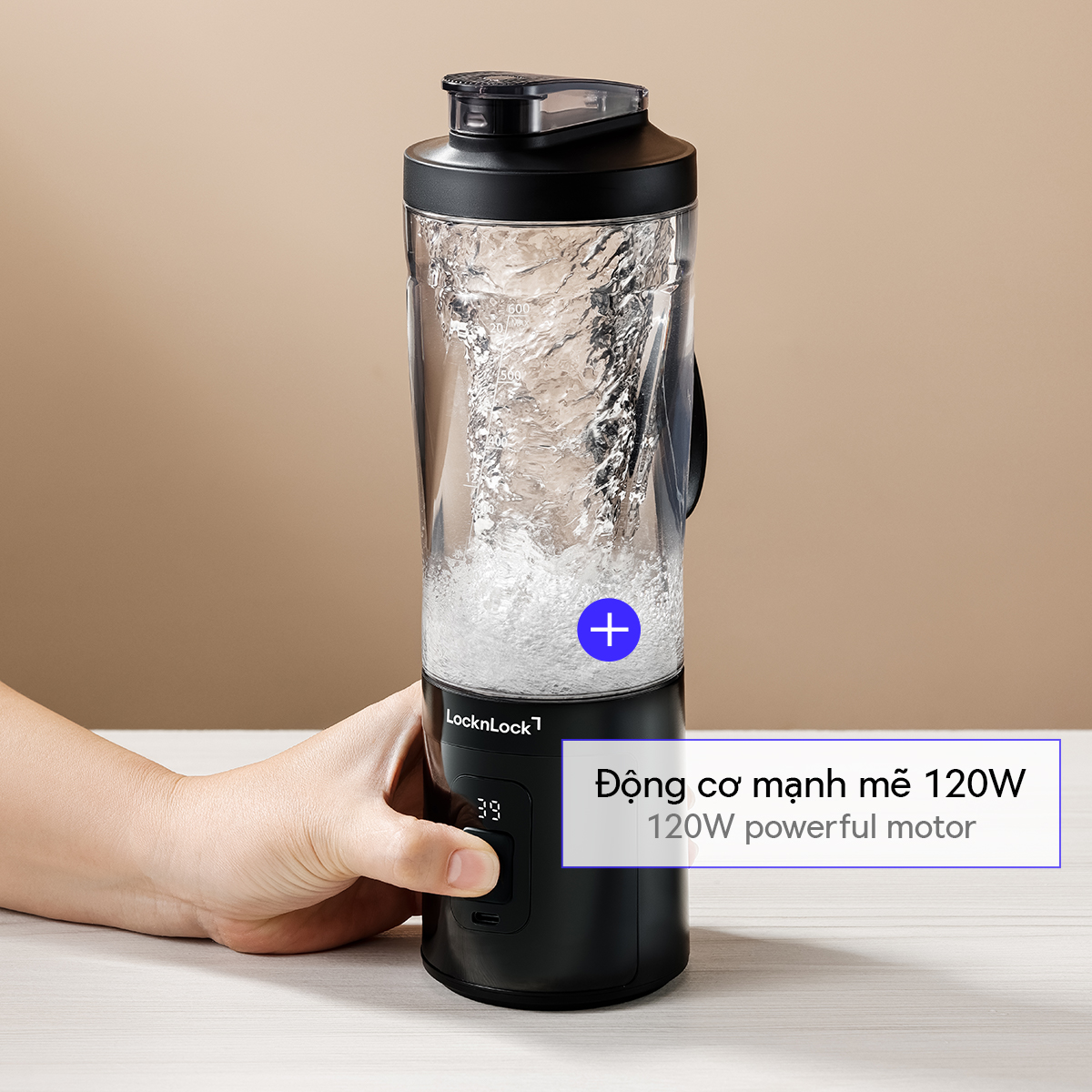 Máy Xay Sinh Tố Cầm Tay LocknLock Powerful Portable Blender EJJ356BLK 600ml, Hàng Chính Hãng, Thiết Kế Nắp Kèm Miệng Uống – JoyMall