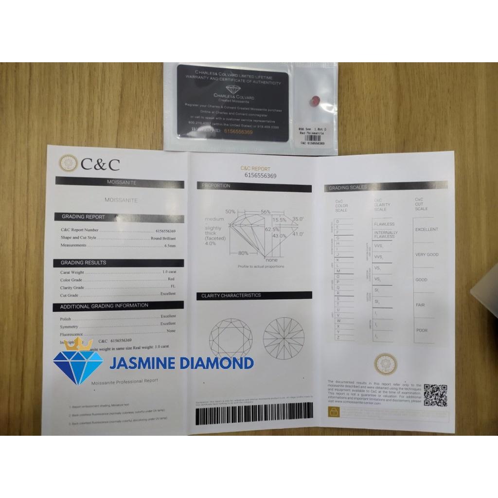 Kim cương nhân tạo Mỹ Moissanite giác cắt tròn màu đỏ