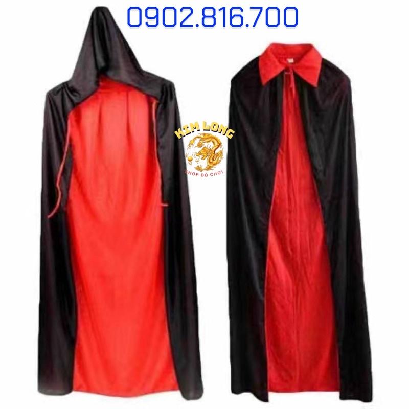 Áo Choàng có nón ma cà rồng 2 lớp đổi 2 màu đỏ đen trang phục hoá trang lễ hội halloween cho trẻ em và người lớn
