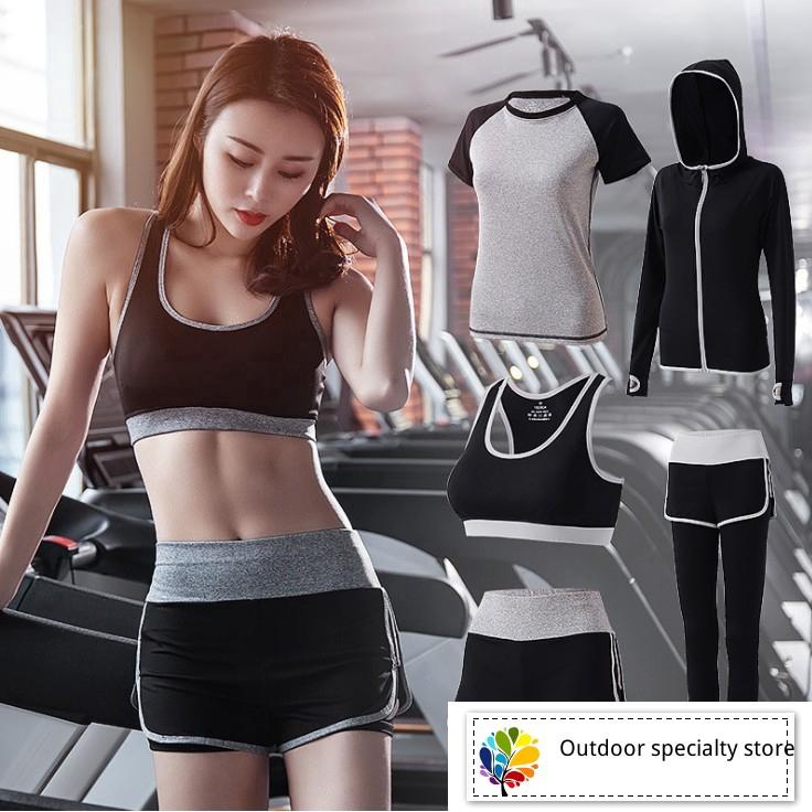 Bộ quần đùi + áo ngực + áo thun + quần lửng + áo khoác thể thao dành cho nữ