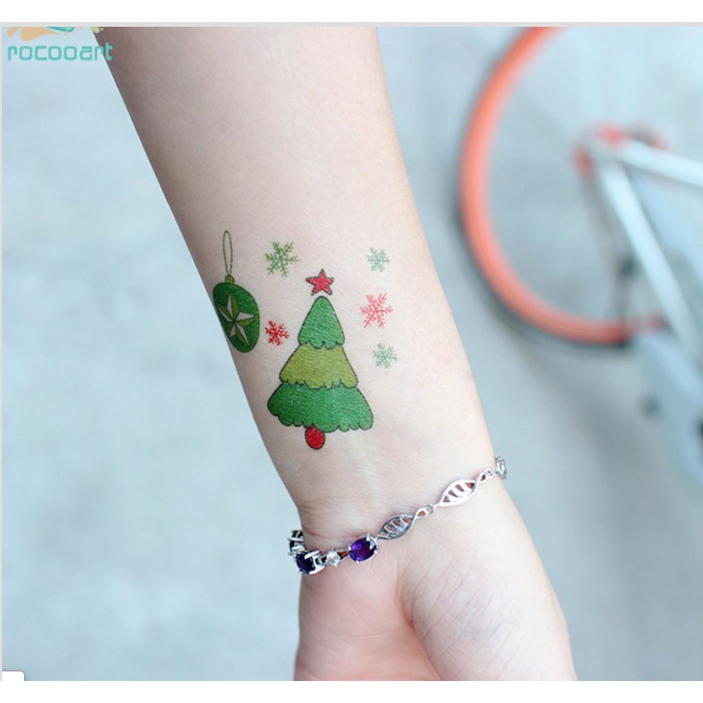 Hình xăm dán ông già noel tattoo giáng sinh 10x6cm, 15x21cm, 17x48cm+ quà tặng