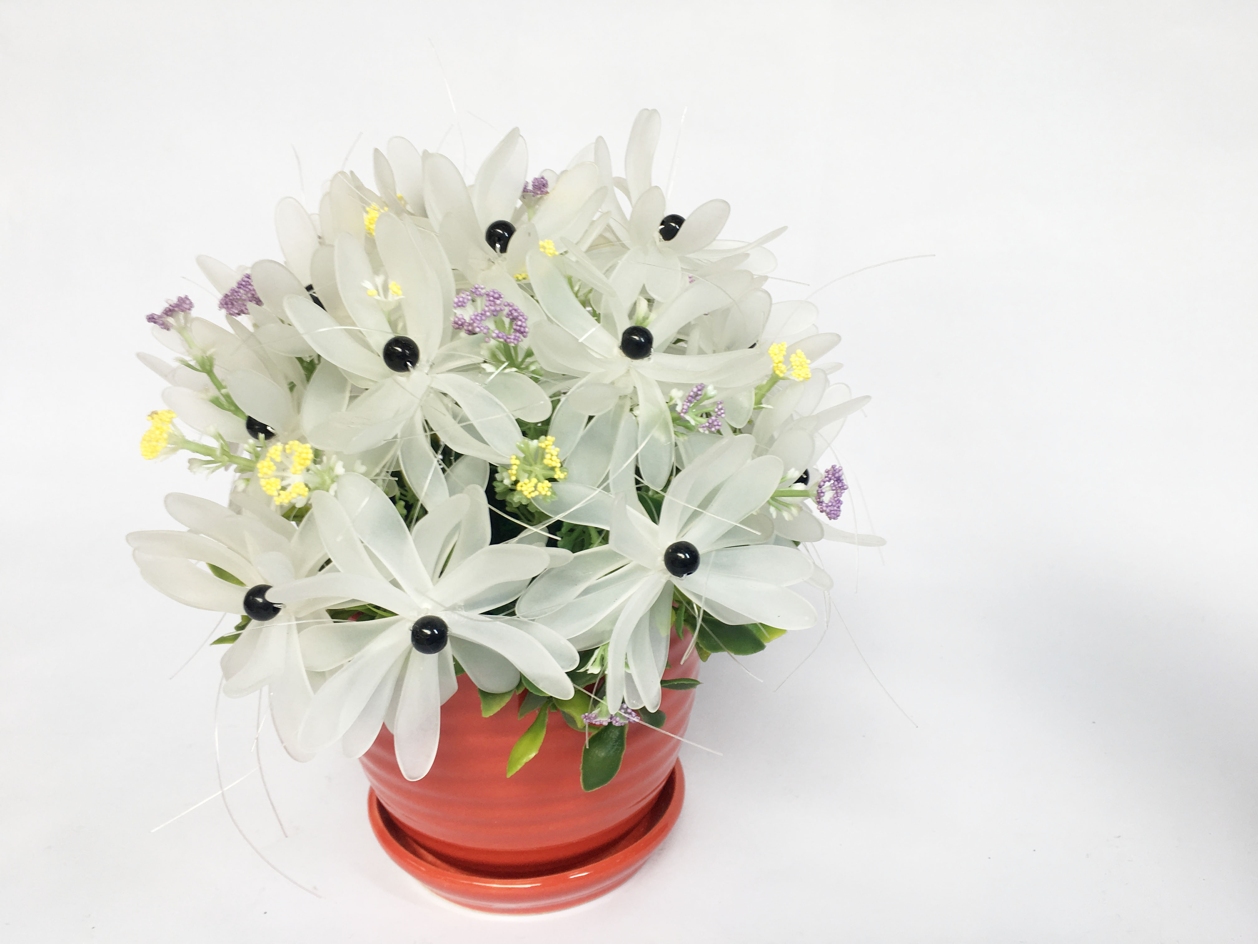 Chậu hoa giả cao cấp - Hoa Cúc nhựa handmade Màu trắng, chậu sứ (20x16cm)